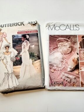 2 Vintage Butterick #351 McCalls #2058 Bridal Wedding Dress Sewing Patterns